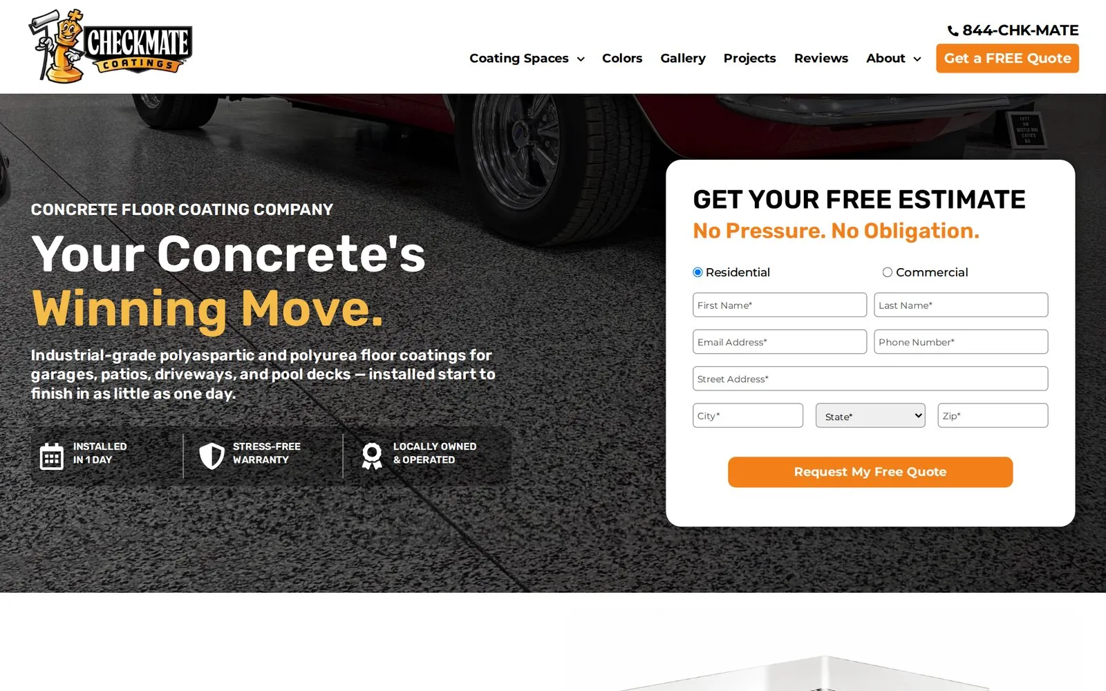 Checkmate Coatings website on a laptop
