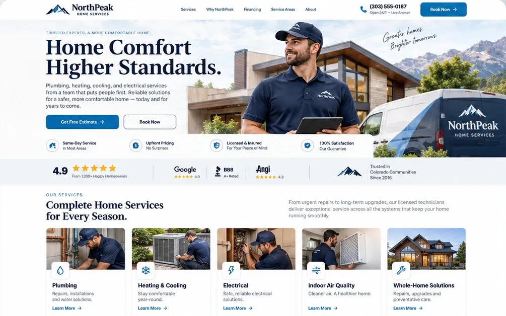 NorthPeak Home Services website on a laptop