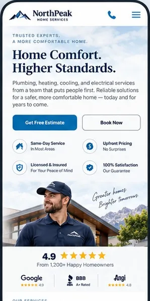 NorthPeak Home Services website on a phone